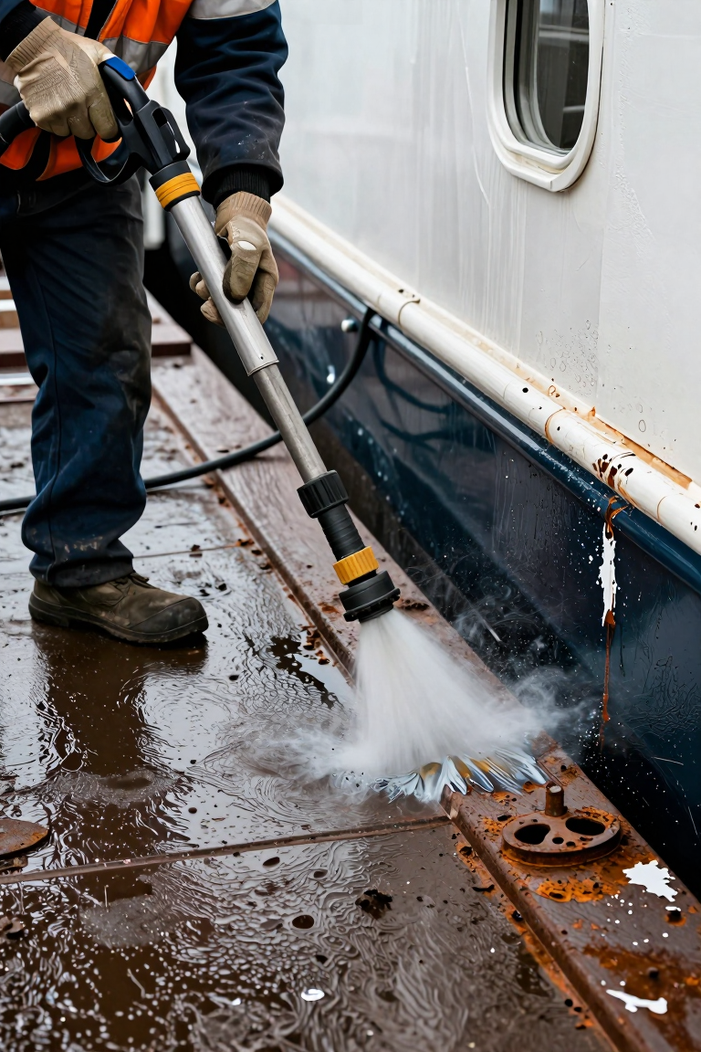 Comparison of traditional vessel cleaning vs high pressure washing